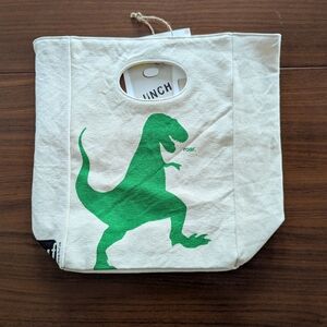 Fluf Organic Cotton Lunch Bag Snap Unique Tote Yellow Poly Lined Dinosaur Roar